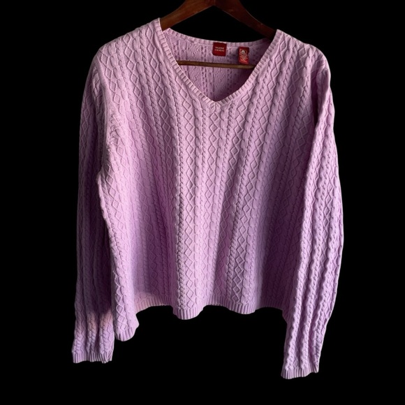 Valerie Steven’s vintage cable knit v-neck pink cotton sweater XL - Picture 4 of 8